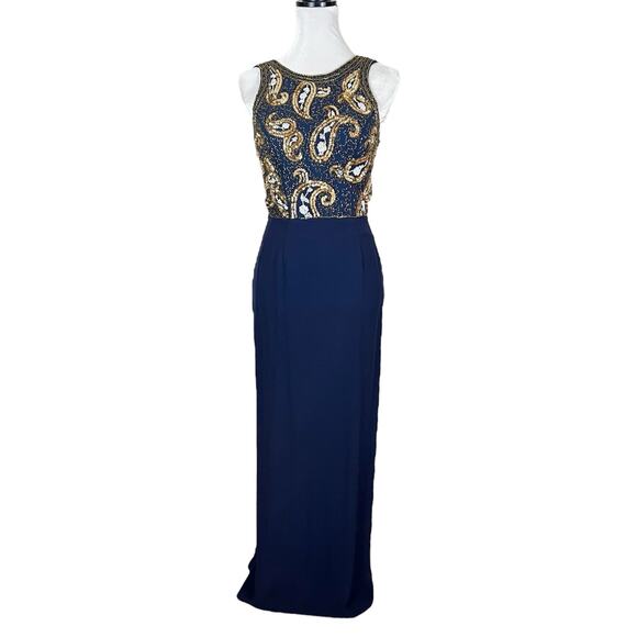 Vintage Alyce Designs Navy Blue Beaded Sequined Long Formal Dress Size 10 - Picture 1 of 8